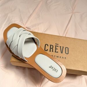 Crevo White Braided Slide Sandals with Tan Footbed